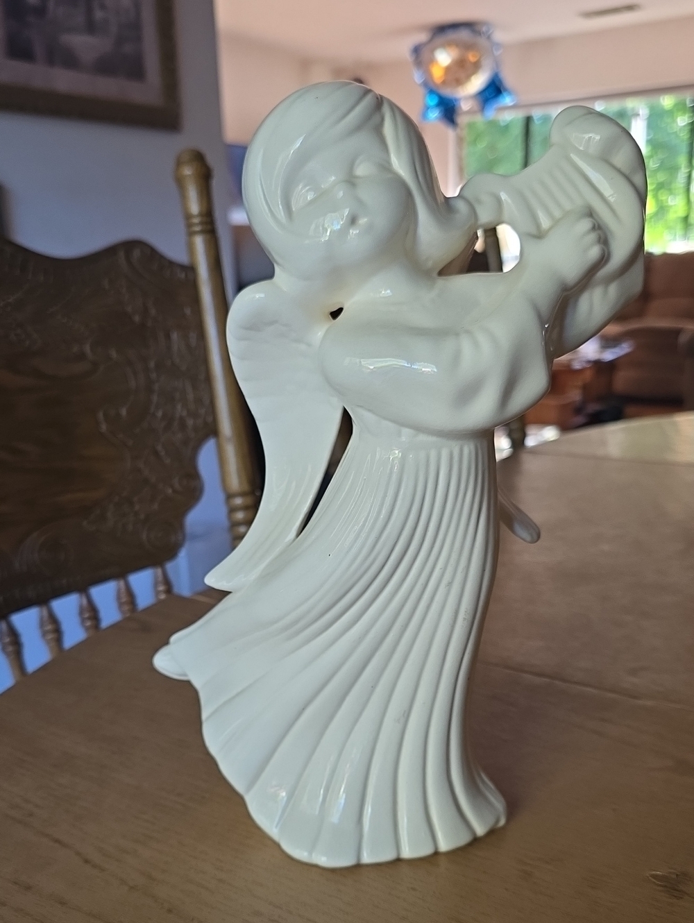 Vintage 12-inch Atlantic Mold ceramic angel playing a harp (lyre)